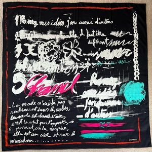 Beautiful hand rolled Chanel silk scarf.